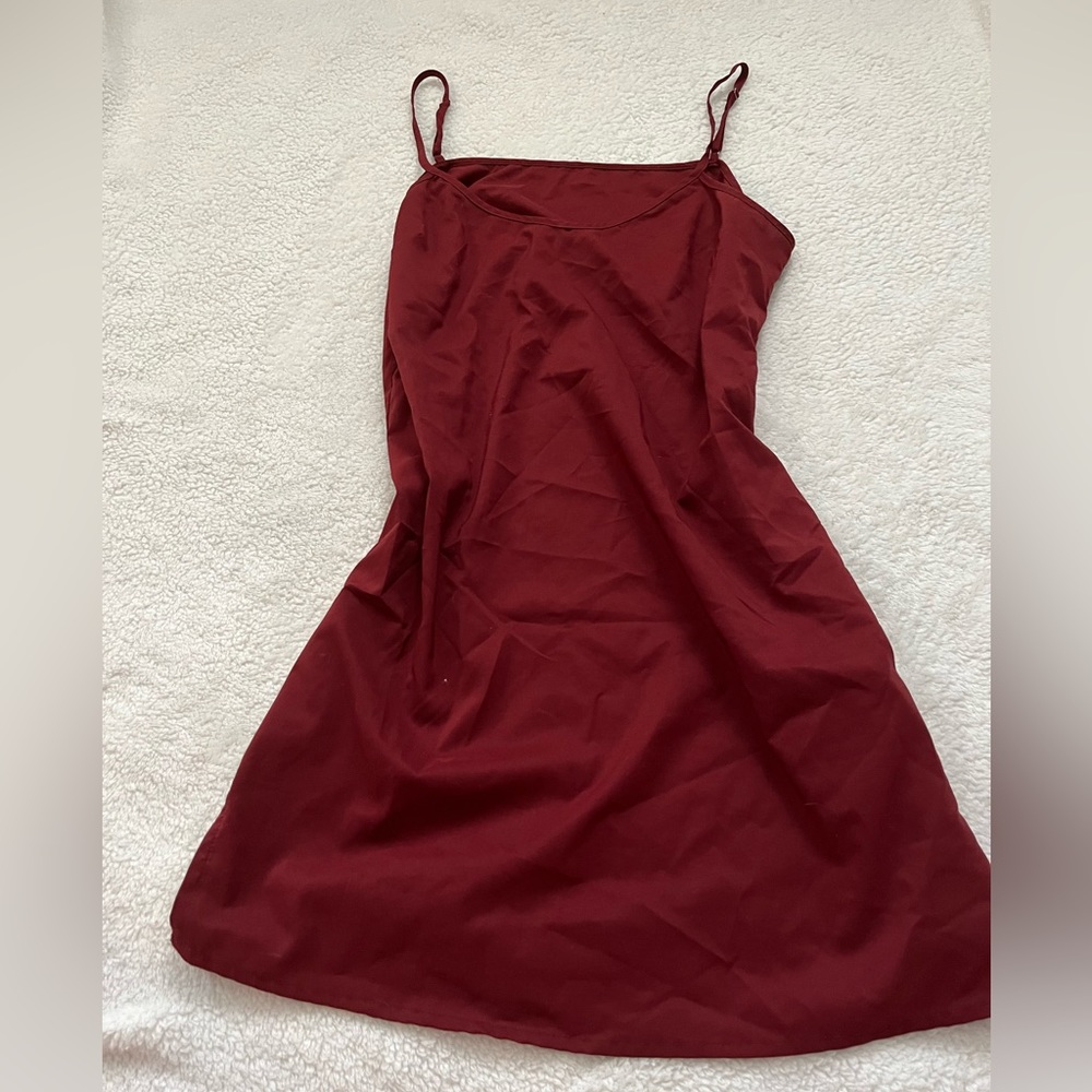 Red, polyester dress! Very light and flowy!